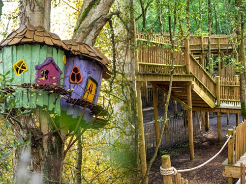 Twiggle houses and a wooden structure at BeWILDerwood